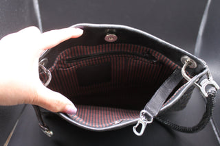 Brighton Vintage Shoulder Bag - Black Leather with silver accents and signature heart bag charm/Vintage HB009