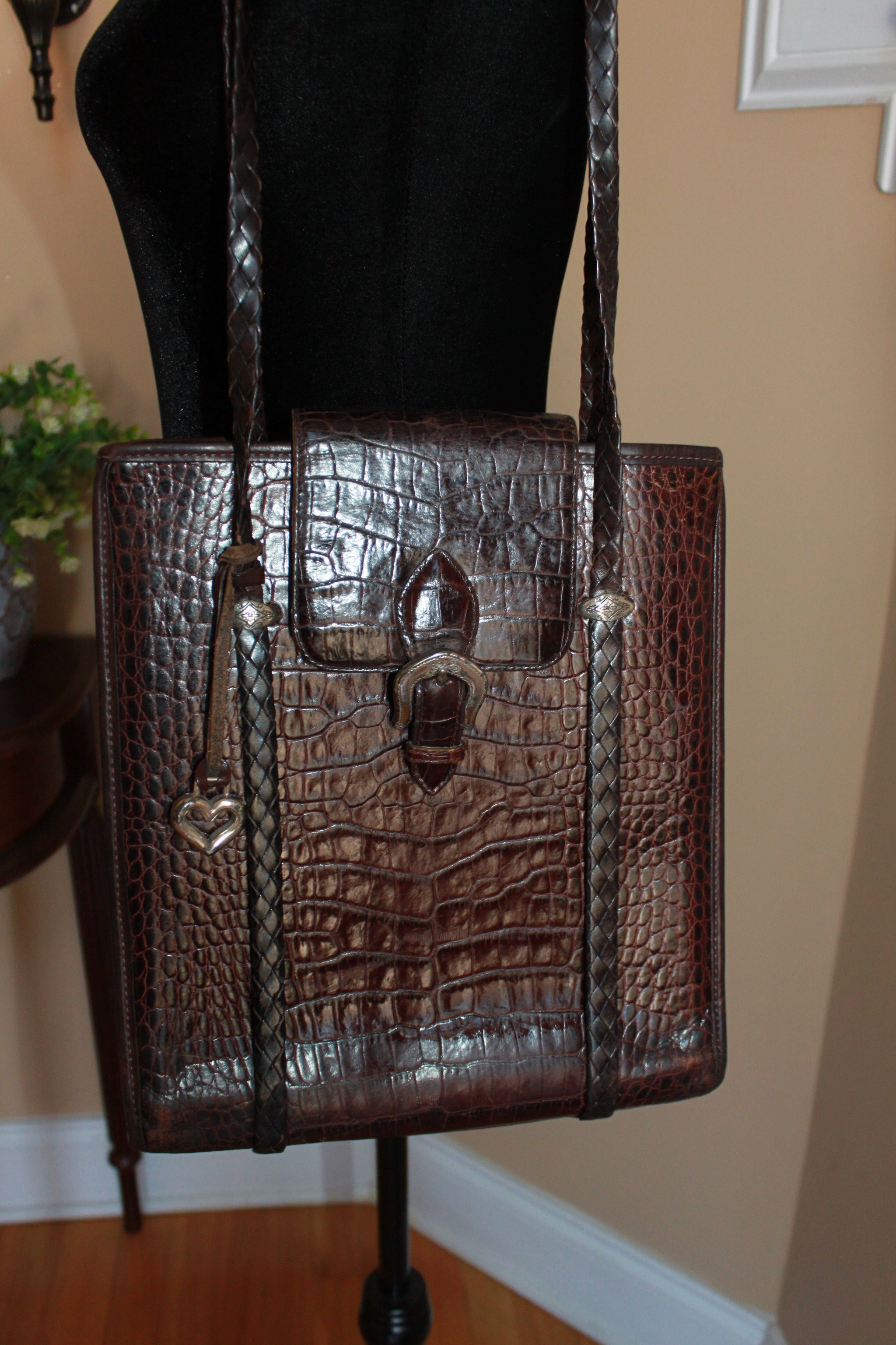 Brighton Vintage Shoulder Bag Brown Leather Croc Pattern J s Classic Finds