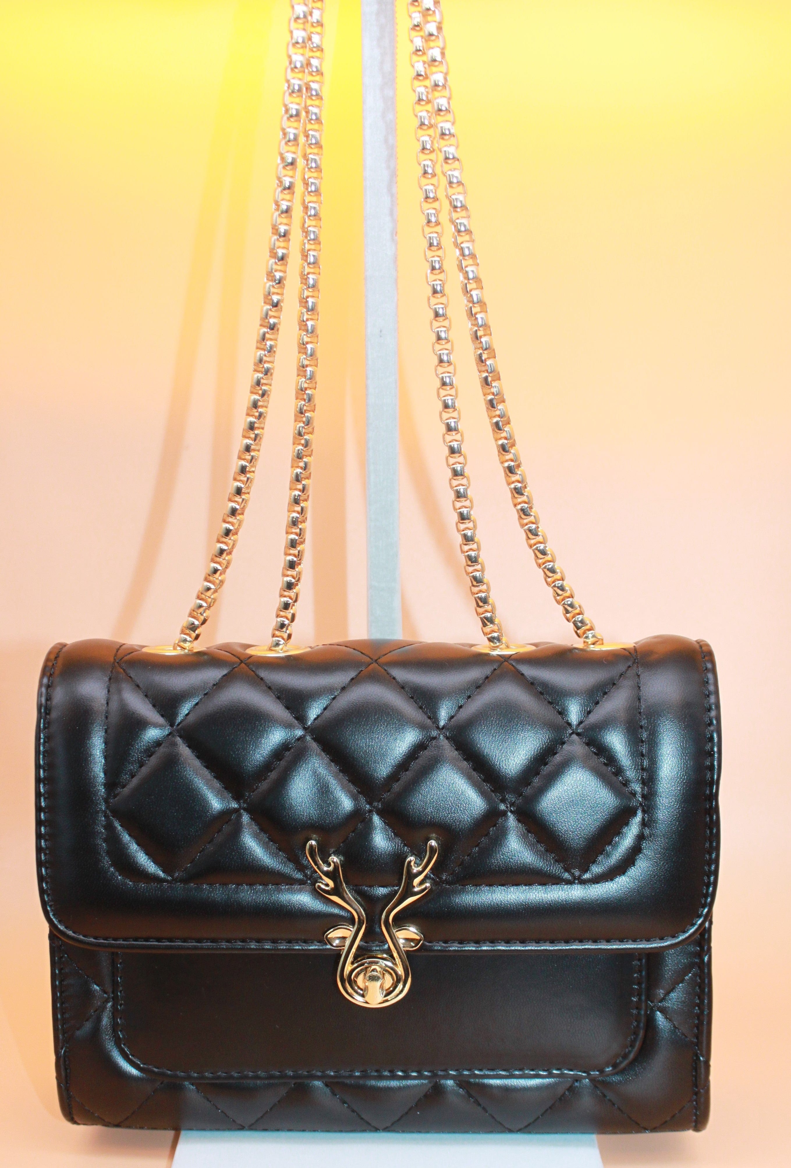 Crossbody Bag - Beautiful black soft quilt pattern bag with adjustable strap HB05\7
