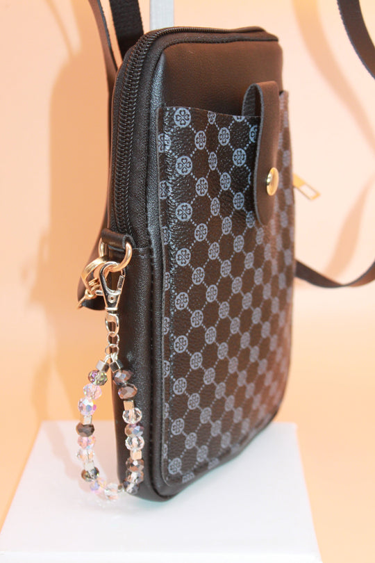 Crossbody Bag - Small black fashion handbag with adjustable strap and pretty bag charm HB054