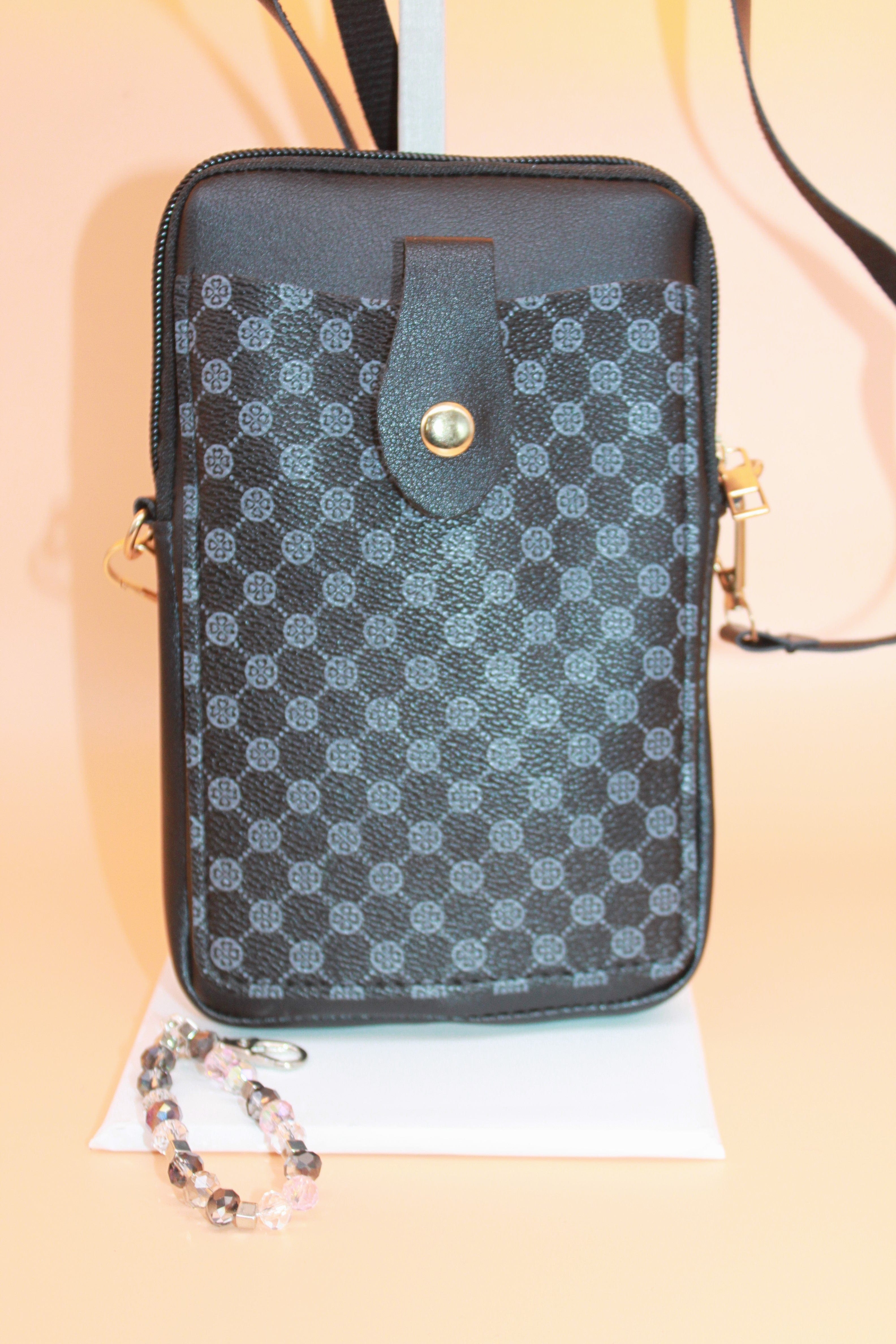 Crossbody Bag - Small black fashion handbag with adjustable strap and pretty bag charm HB054