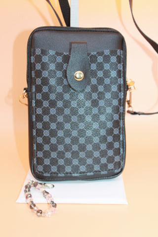 Crossbody Bag - Small black fashion handbag with adjustable strap and pretty bag charm HB054