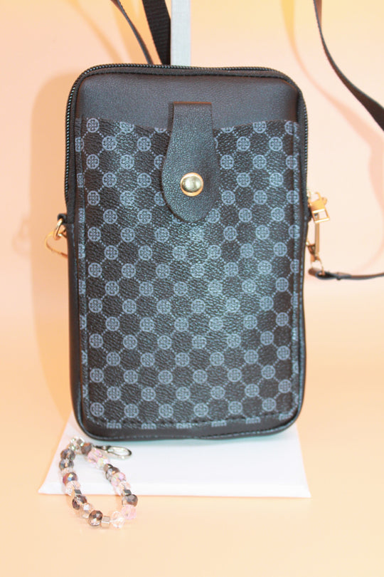 Crossbody Bag - Small black fashion handbag with adjustable strap and pretty bag charm HB054
