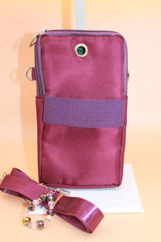 Crossbody Bag - Small burgundy fashion handbag with adjustable strap and pretty bag charm HB056