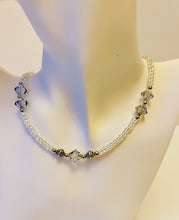 Load image into Gallery viewer, Designed &amp; hand-crafted - Light gray faceted crystals with iridescent seed beads and silver elements - necklace 17&quot; JL144
