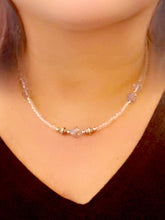 Load image into Gallery viewer, Designed &amp; hand-crafted - Light gray faceted crystals with iridescent seed beads and silver elements - necklace 17&quot; JL144
