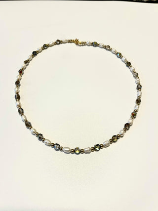 Designed & hand-crafted necklace - Freshwater pearls, faceted crystals, and gold bead necklace JL141
