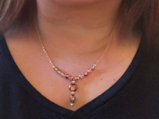 Designed & hand-crafted necklace w/gold chain and Czech faceted glass bar and tear drop charm JL121