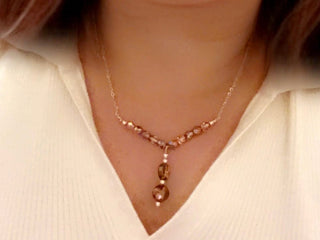 Designed & hand-crafted necklace w/gold chain and Czech faceted glass bar and tear drop charm JL121