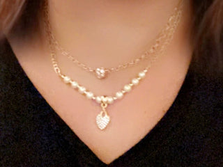 Designed & hand-crafted necklace w/gold chain and Pearl Beads & Charm (layered necklace) JL125