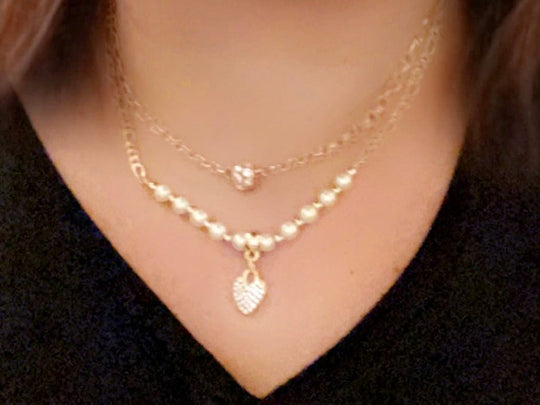 Designed & hand-crafted necklace w/gold chain and Pearl Beads & Charm (layered necklace) JL125