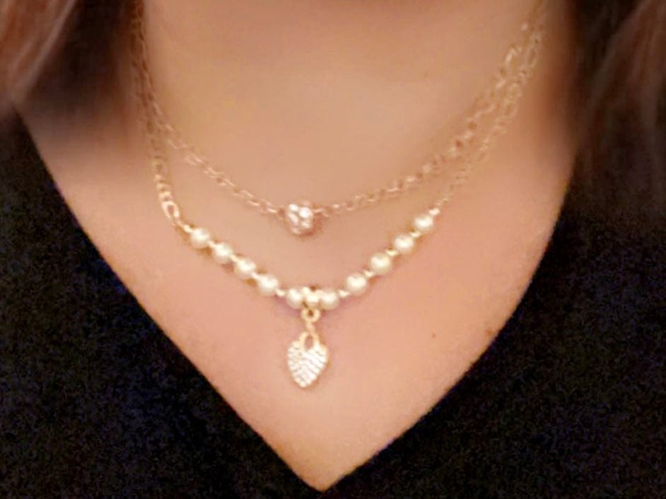 Designed & hand-crafted necklace w/gold chain and Pearl Beads & Charm (layered necklace) JL125
