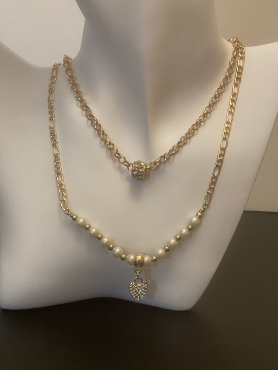 Designed & hand-crafted necklace w/gold chain and Pearl Beads & Charm (layered necklace) JL125