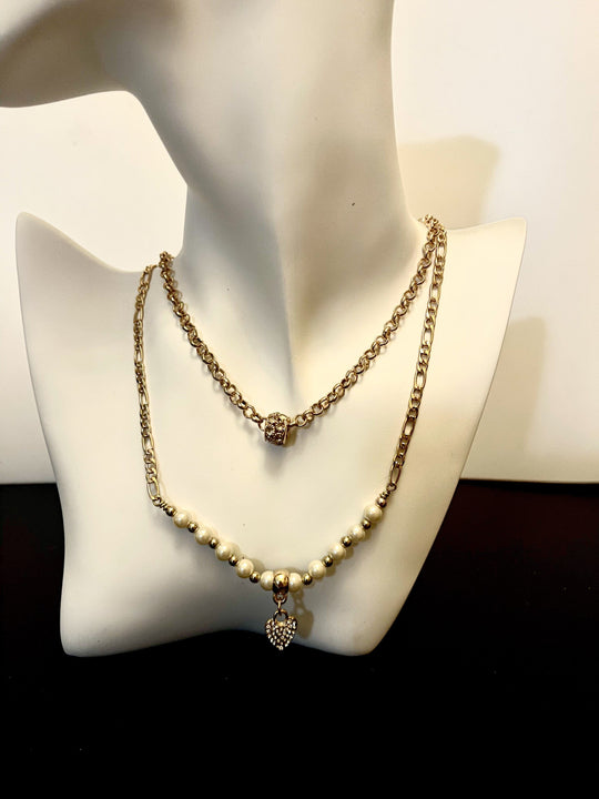 Designed & hand-crafted necklace w/gold chain and Pearl Beads & Charm (layered necklace) JL125