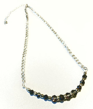 Designed & hand-crafted - Silver bar chain with smoky gray faceted crystals - 16" with 2"ext JL143