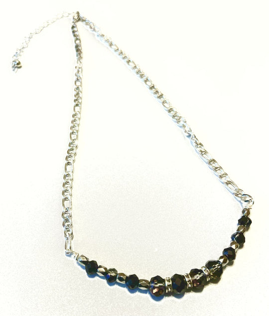 Designed & hand-crafted - Silver bar chain with smoky gray faceted crystals - 16" with 2"ext JL143