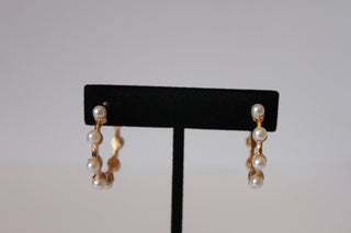 Earrings - Three gold earrings - pearl cluster and gold partial hoops JL108