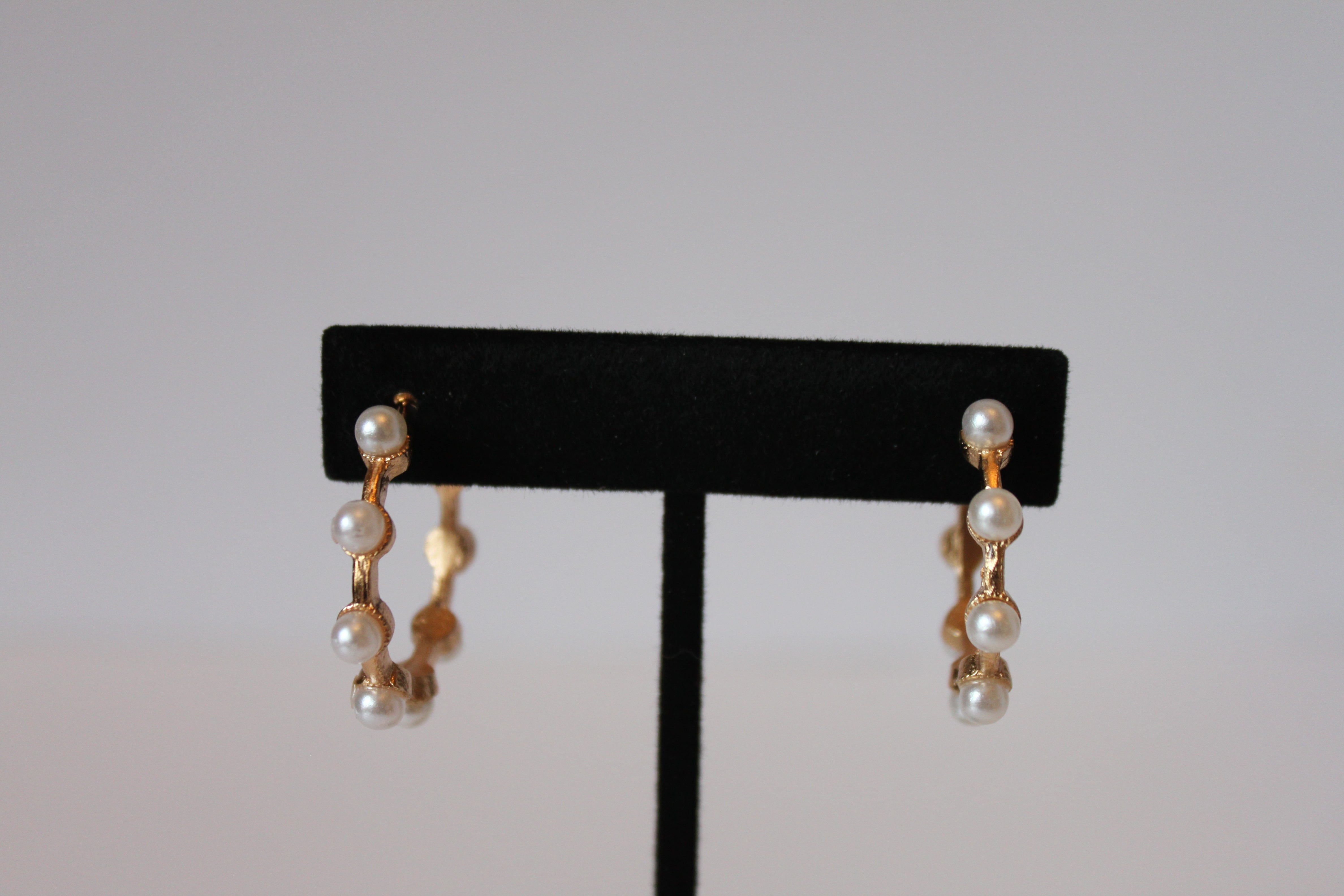 Earrings - Three gold earrings - pearl cluster and gold partial hoops JL108