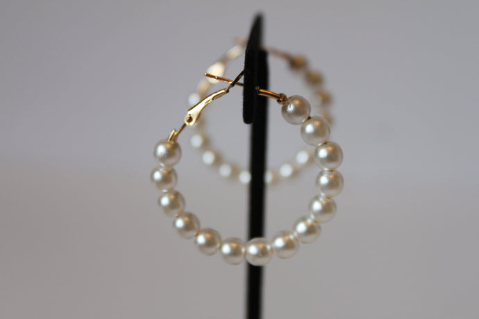 Earrings - Three gold earrings - pearl cluster and gold partial hoops JL109