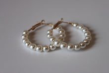 Load image into Gallery viewer, Earrings - Three gold earrings - pearl cluster and gold partial hoops JL109
