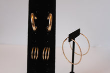 Load image into Gallery viewer, Earrings - Three pairs of earrings - gold plated hoops in various designs JL113
