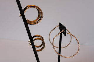 Earrings - Three pairs of earrings - gold plated hoops in various designs JL113