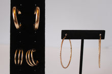 Load image into Gallery viewer, Earrings - Three pairs of earrings - gold plated hoops in various designs JL113
