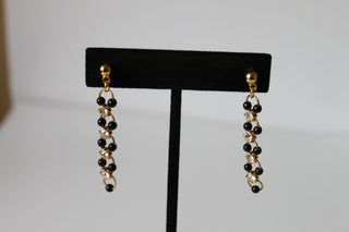 Earrings - Three pairs of gold/black with rhinestones - Vintage Art Deco earrings JL117