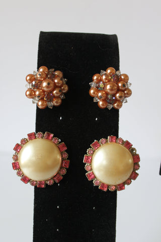 Earrings - Three pairs of vintage earrings with clip backs (Gold and metallic designs) JL116