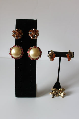 Earrings - Three pairs of vintage earrings with clip backs (Gold and metallic designs) JL116