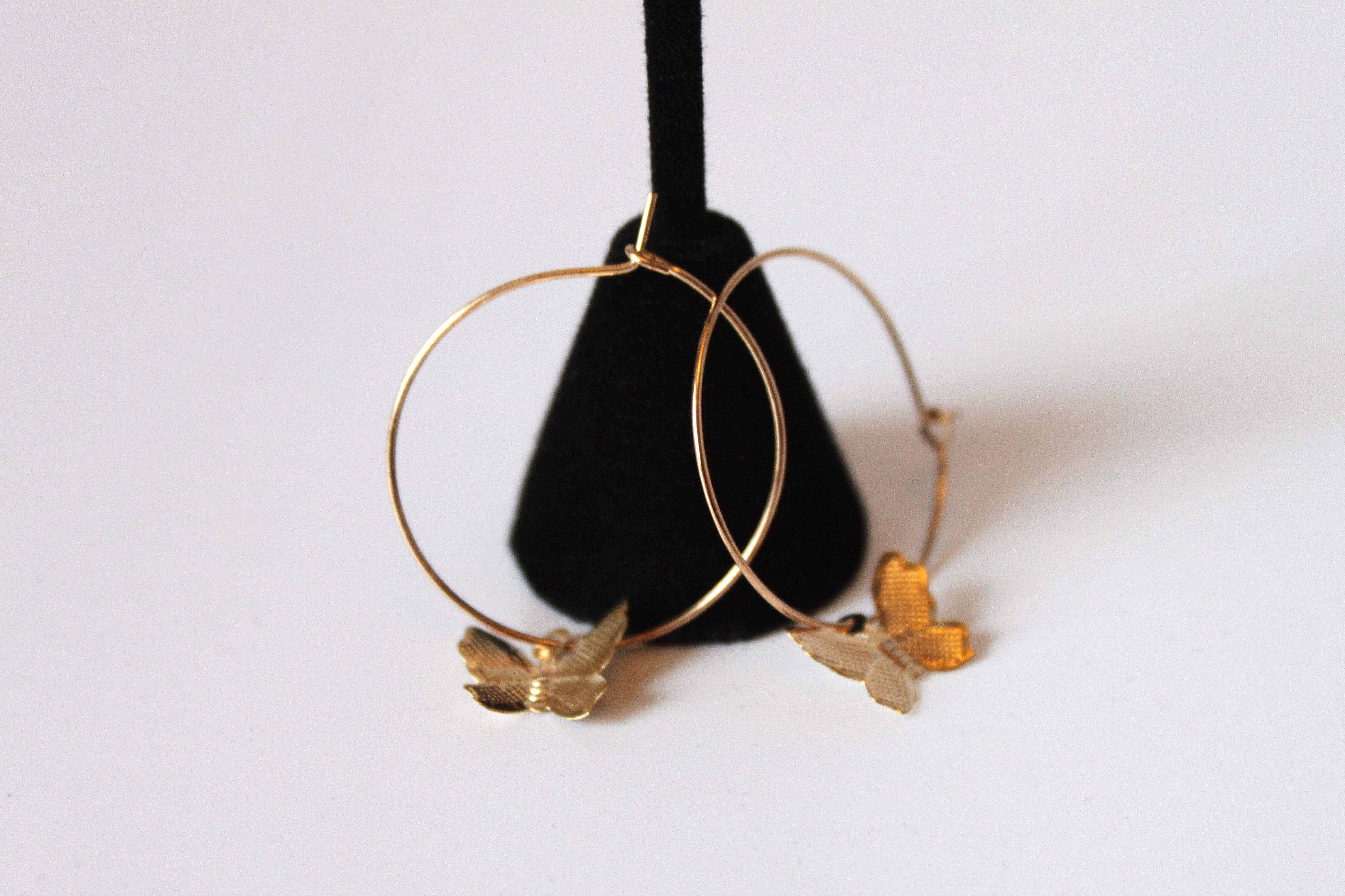 Earrings - Two pairs of earrings - gold plated with butterfly charms/elements JL111
