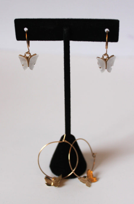 Earrings - Two pairs of earrings - gold plated with butterfly charms/elements JL111