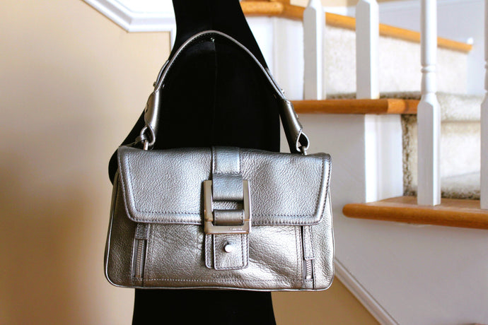 Handbags - Calvin Klein Shoulder Bag- Leather Metallic Gray HB005