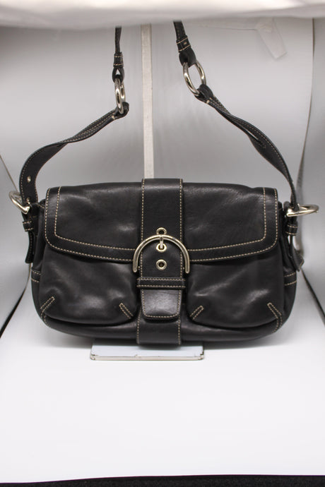 Handbags - Coach Shoulder Bag - Black Leather with Silver Accents HB008