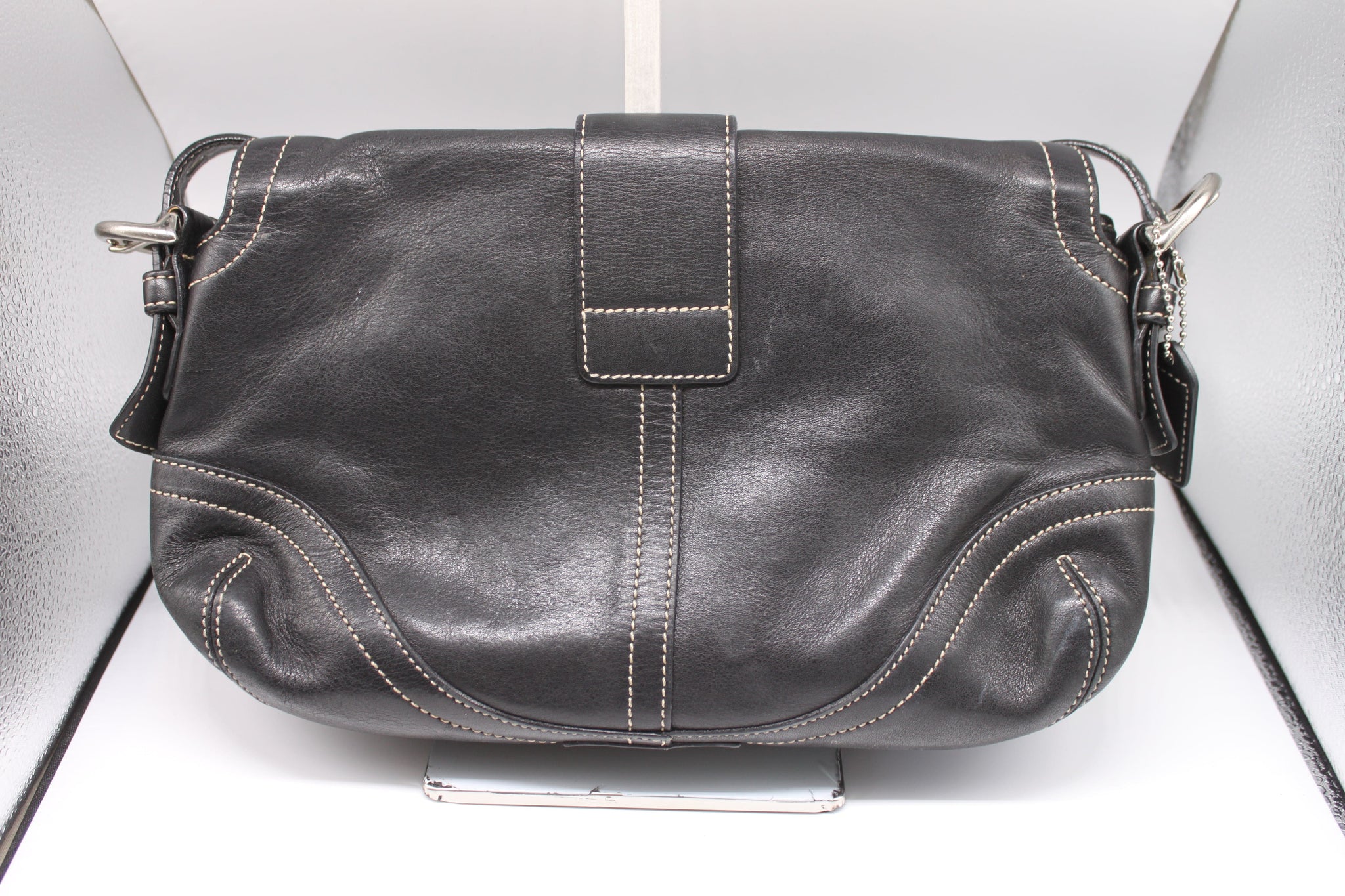 Leather Black COACH Shoulder Bag with Silver Hardware