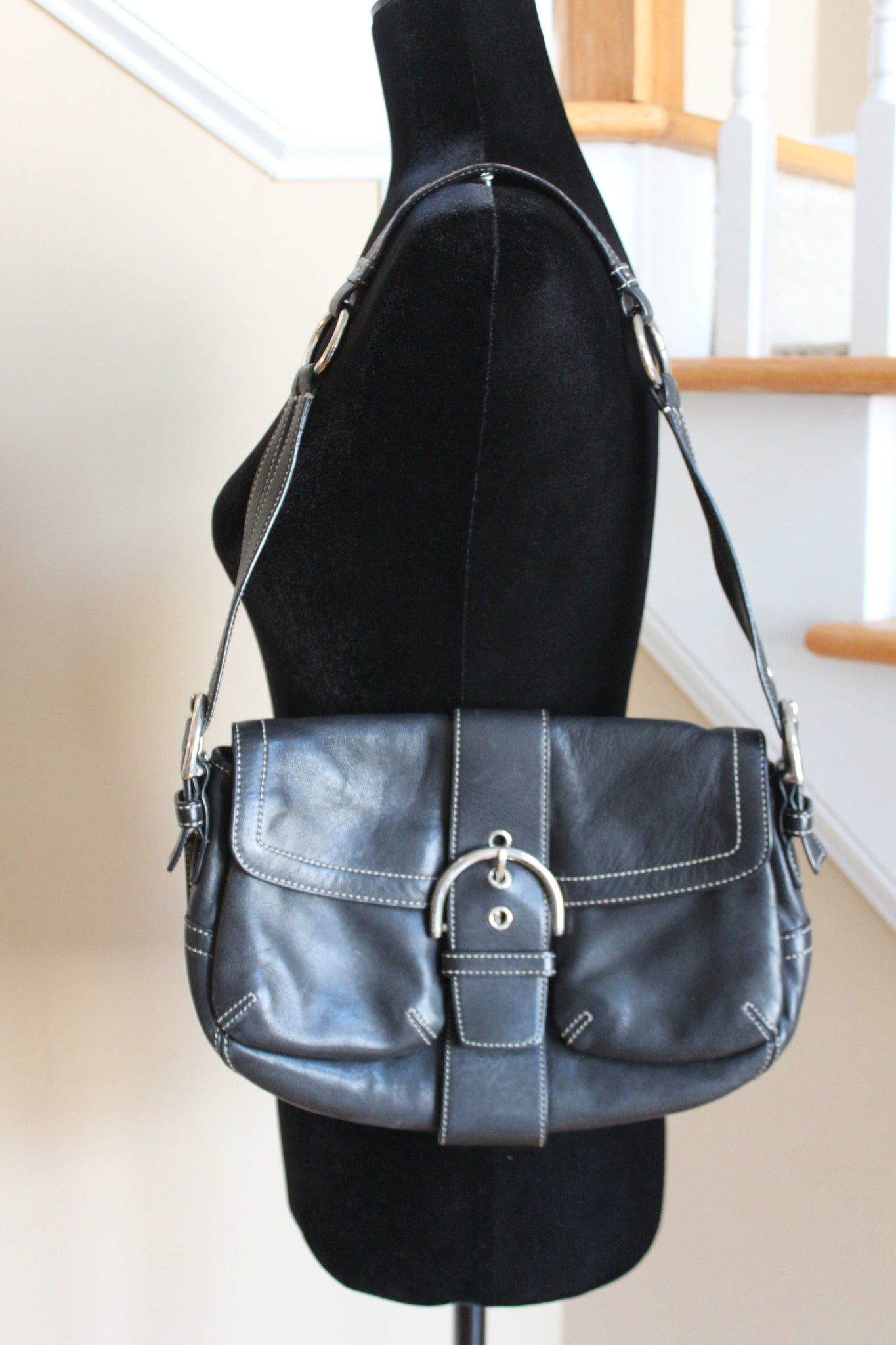 Coach Black Leather Buckle Shoulder Bag Coach