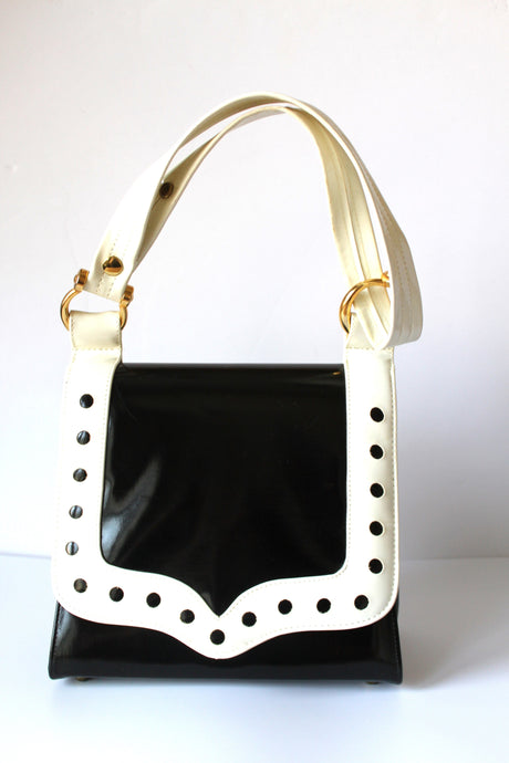 Handbags - Life Stride Vintage Shoulder Bag - Black and Cream Simulated Leather - 1950's HB040