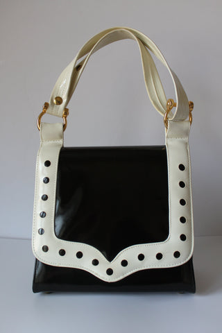 Handbags - Life Stride Vintage Shoulder Bag - Black and Cream Simulated Leather - 1950's HB040