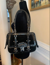 Load image into Gallery viewer, Handbags -Shoulder Bag (Black Suede) - Black with silver accents HB015 -example
