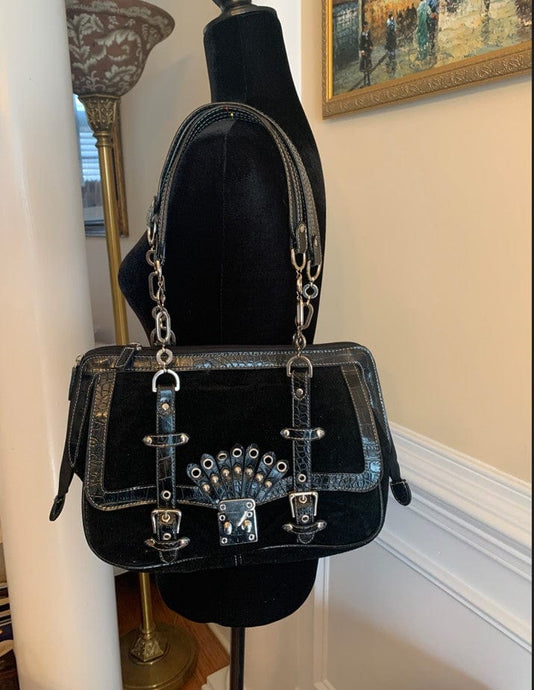Handbags -Shoulder Bag (Black Suede) - Black with silver accents HB015 -example