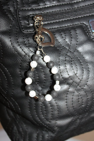 Large Black Shoulder Bag with silver accents and hand-crafted bag charm HB066