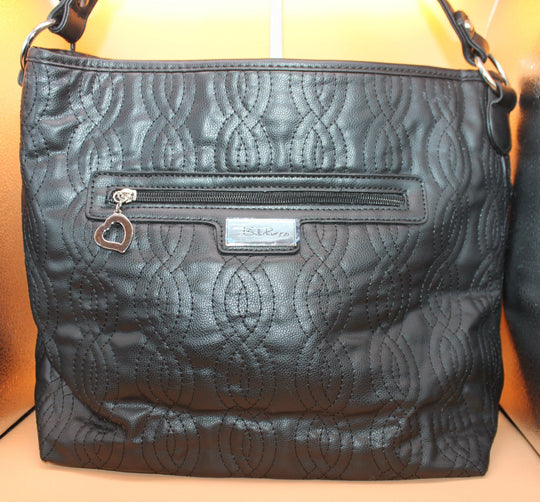 Large Black Shoulder Bag with silver accents and hand-crafted bag charm HB066