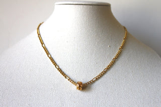 Necklace - 14K Gold Plate Vintage Necklace in Figaro Chain Pattern - 18" (w/gold charm) JL006
