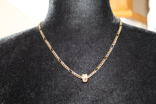 Necklace - 14K Gold Plate Vintage Necklace in Figaro Chain Pattern - 18" (w/gold charm) JL006