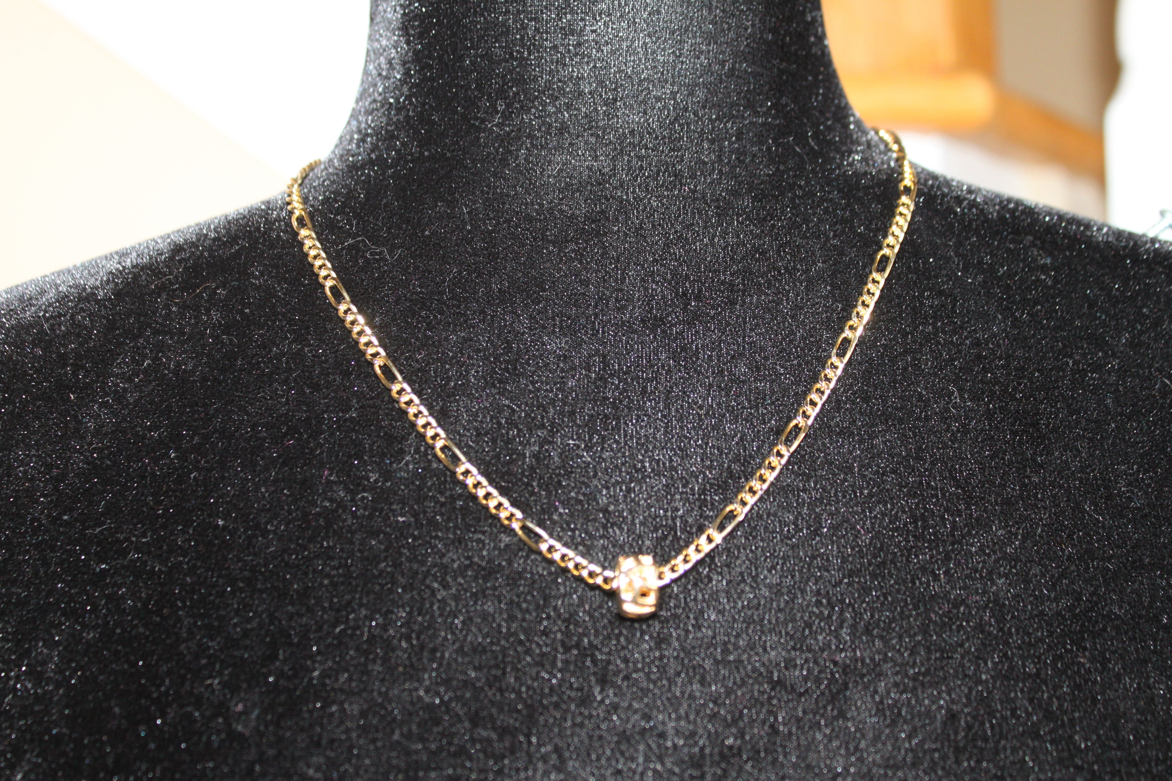 Necklace - 14K Gold Plate Vintage Necklace in Figaro Chain Pattern - 18" (w/gold charm) JL006