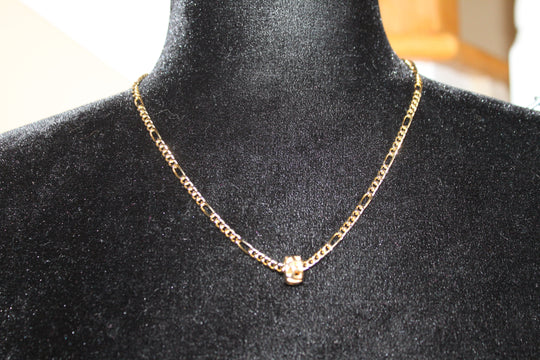 Necklace - 14K Gold Plate Vintage Necklace in Figaro Chain Pattern - 18" (w/gold charm) JL006
