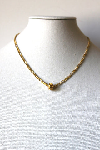 Necklace - 14K Gold Plate Vintage Necklace in Figaro Chain Pattern - 18" (w/gold charm) JL006