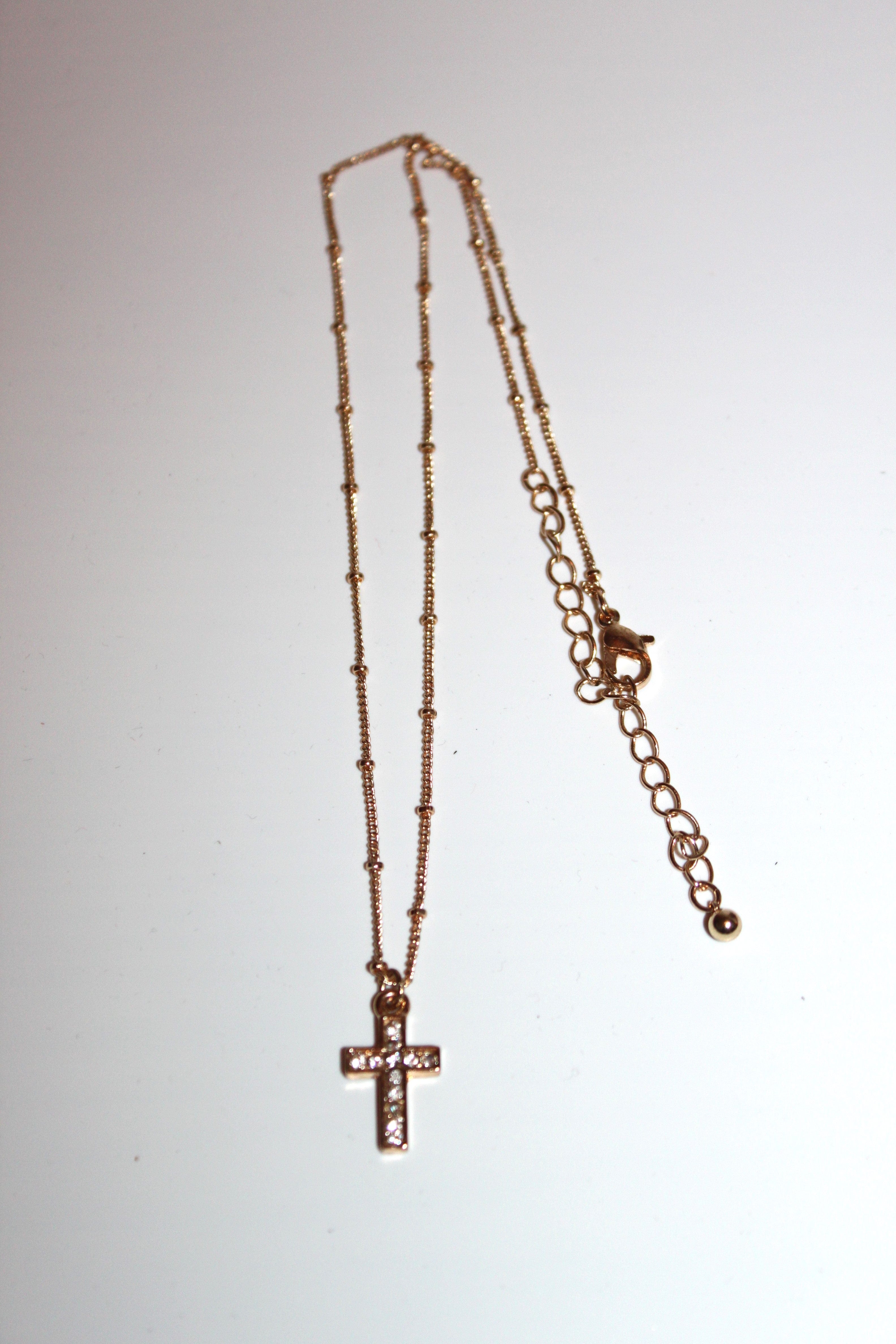 Necklace - 14K GP chain with beautiful cross pendant set in cz stones - 17" with 3" extension JL065