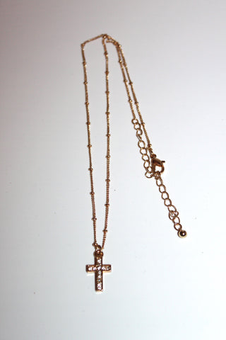 Necklace - 14K GP chain with beautiful cross pendant set in cz stones - 17" with 3" extension JL065