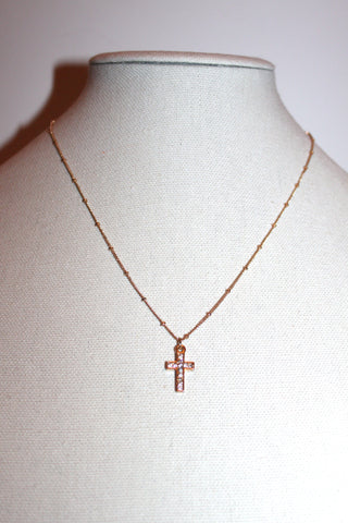 Necklace - 14K GP chain with beautiful cross pendant set in cz stones - 17" with 3" extension JL065